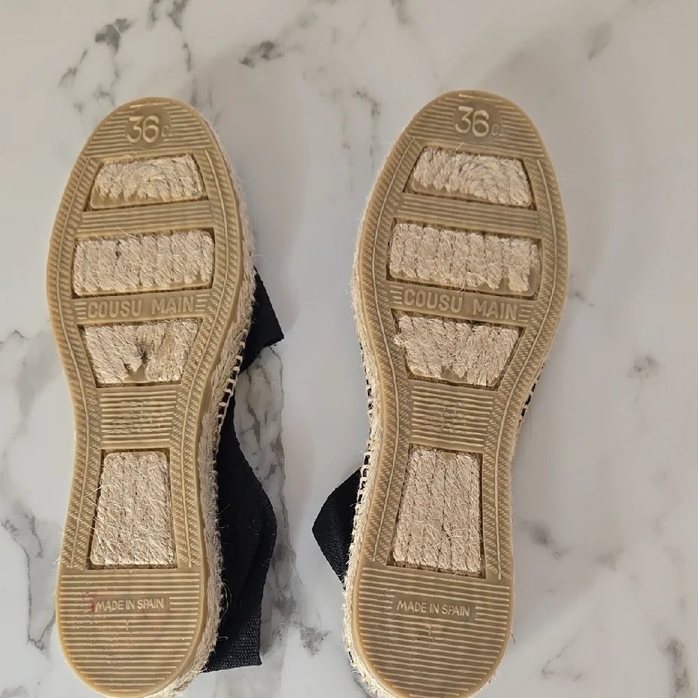 Cousu‎ Main Black Espadrille Flats – Boho Summer Slip-On Shoes 35C